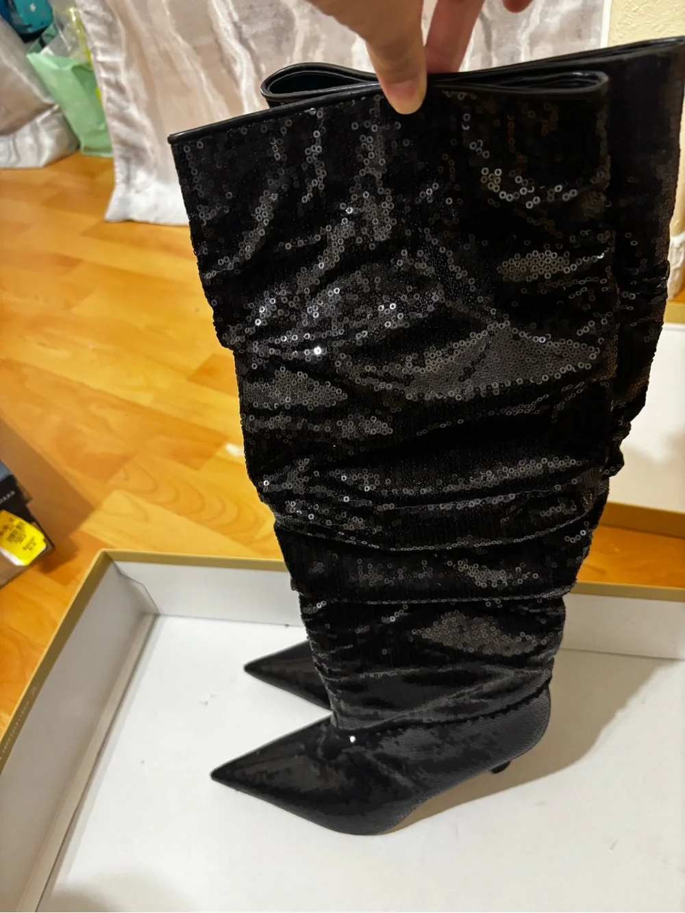 Michael Kors Luna Slouch Black Sequin Over-the-Knee Slouch Boot NEW
